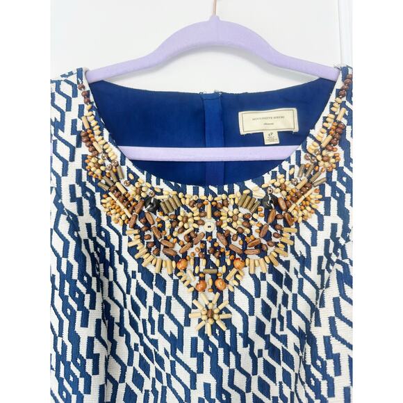 Anthropologie Beaded Blue and White Maison Souers Dress Size 4 Petite - Picture 5 of 11